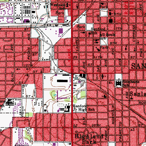 Topographic Map of Sanford, FL