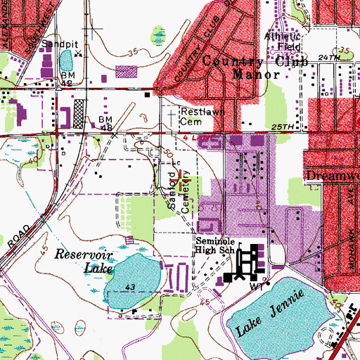Topographic Map of Sanford Cemetery, FL
