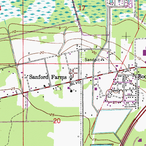 Topographic Map of Sanford Farms, FL