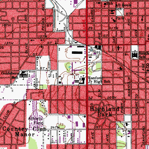 Topographic Map of Sanford Middle School, FL