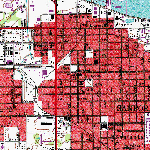 Topographic Map of Sanford School, FL