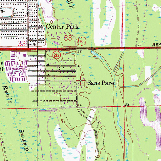 Topographic Map of Sans Pareil, FL