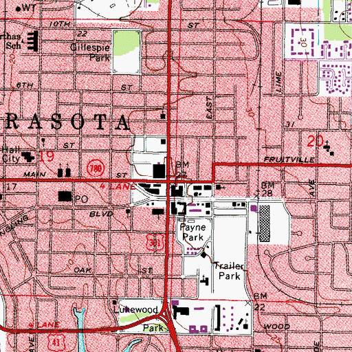 Topographic Map of Sarasota, FL