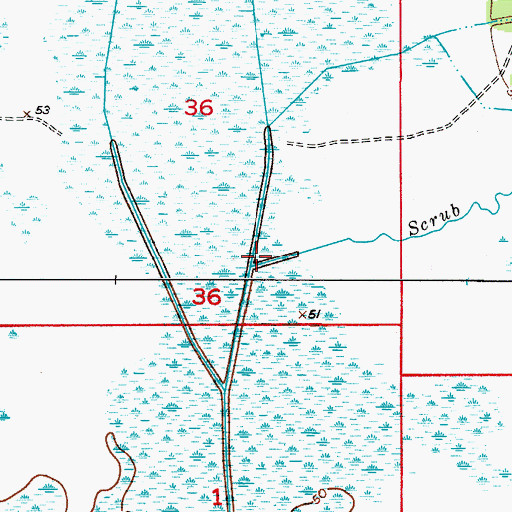 Topographic Map of Scrub Slough, FL