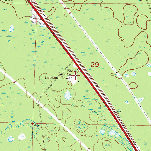 Topographic Map of Secotan Lookout Tower, FL