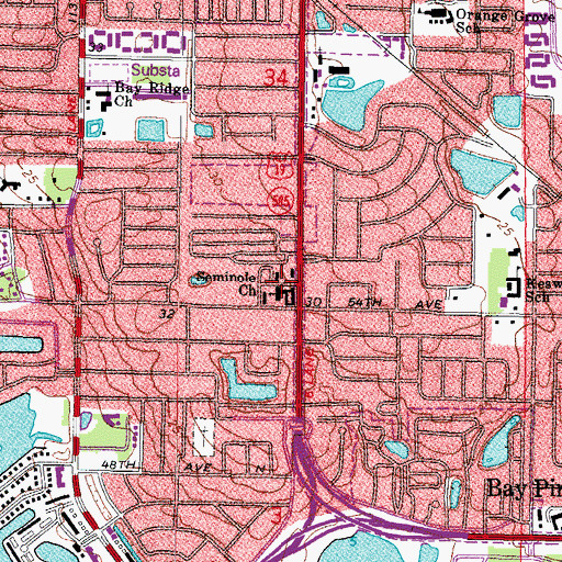 Topographic Map of Seminole Church, FL