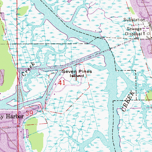 Topographic Map of Seven Pines Island, FL