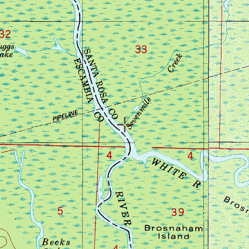 Topographic Map of Sevenmile Creek, FL