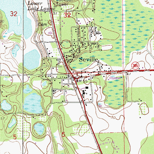 Topographic Map of Seville, FL