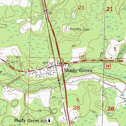 Topographic Map of Shady Grove, FL