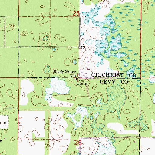 Topographic Map of Shady Grove Primitive Baptist Church, FL