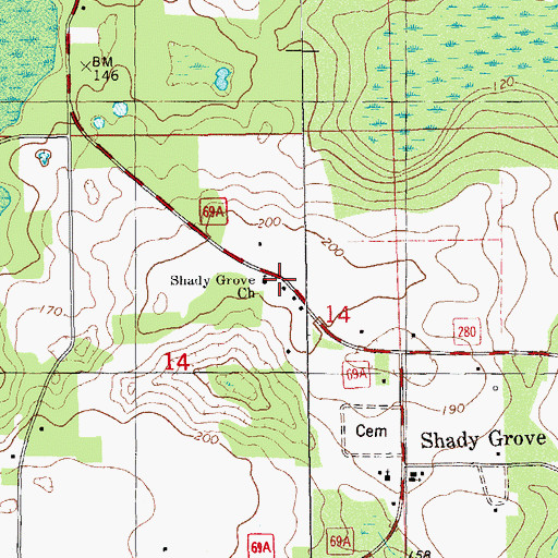 Topographic Map of Shady Grove Church, FL