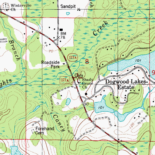 Topographic Map of Shady Grove Church, FL