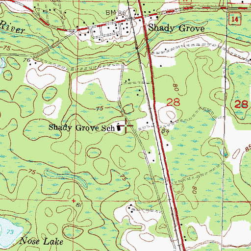 Topographic Map of Shady Grove School, FL