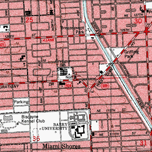 Topographic Map of Shady Oak School, FL