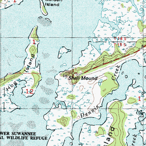 Topographic Map of Shell Mound, FL