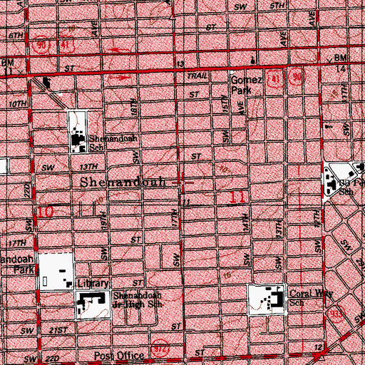 Topographic Map of Shenandoah, FL