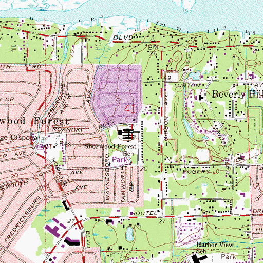 Topographic Map of Sherwood Forest School, FL