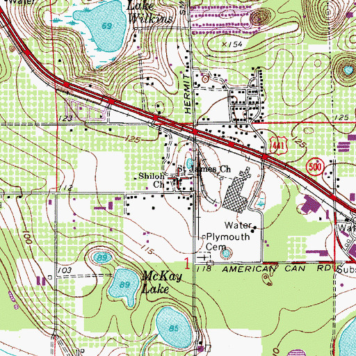 Topographic Map of Shiloh Church, FL