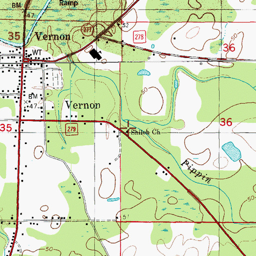 Topographic Map of Shiloh Church, FL