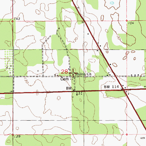 Topographic Map of Shiloh Church, FL