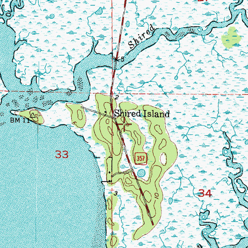 Topographic Map of Shired Island, FL