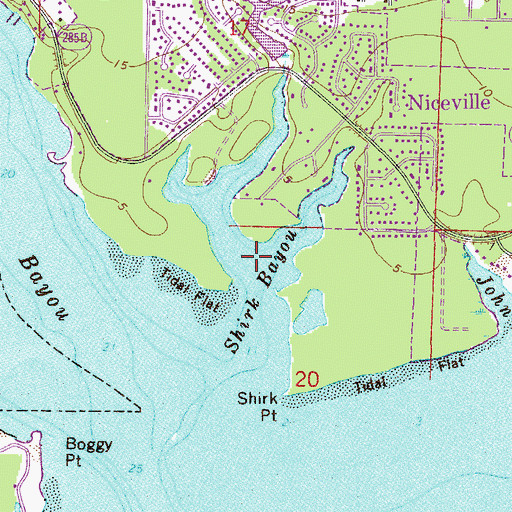 Topographic Map of Shirk Bayou, FL