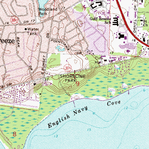Topographic Map of Shoreline Park, FL