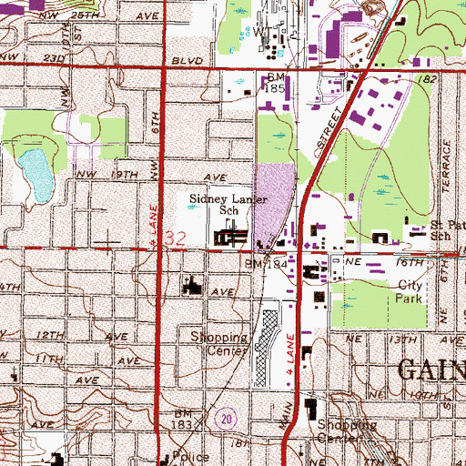 Topographic Map of Sidney Lanier Center, FL