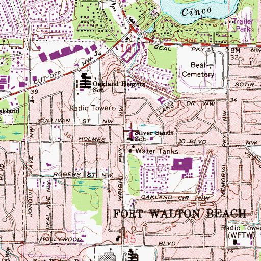 Topographic Map of Silver Sands School, FL