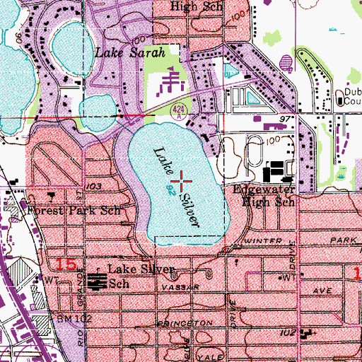 Topographic Map of Lake Silver, FL