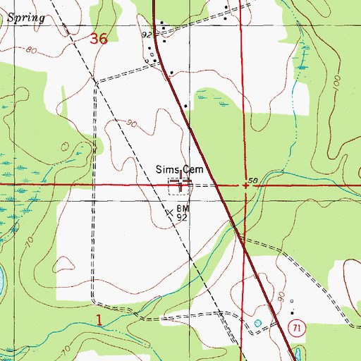 Topographic Map of Sims Cemetery, FL