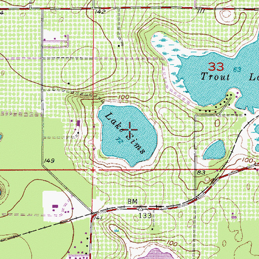 Topographic Map of Lake Sims, FL