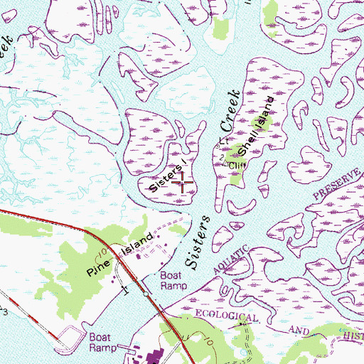 Topographic Map of Sisters Island, FL