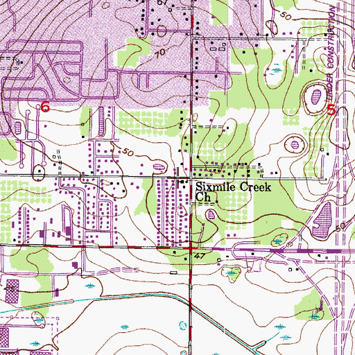 Topographic Map of Sixmile Creek Church, FL