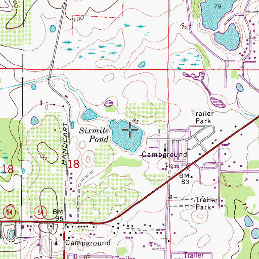 Topographic Map of Sixmile Pond, FL