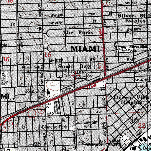 Topographic Map of South Bay Estates, FL