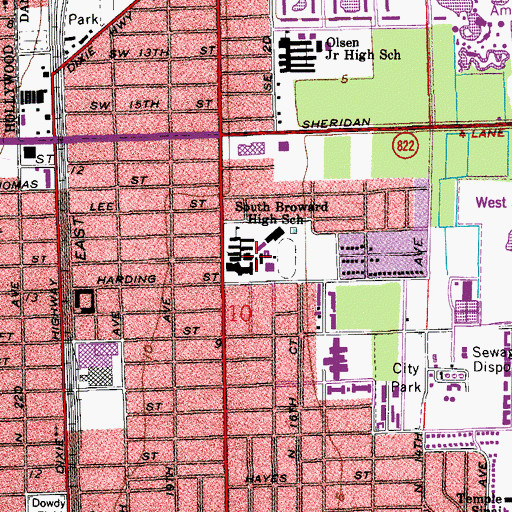 Topographic Map of South Broward High School, FL