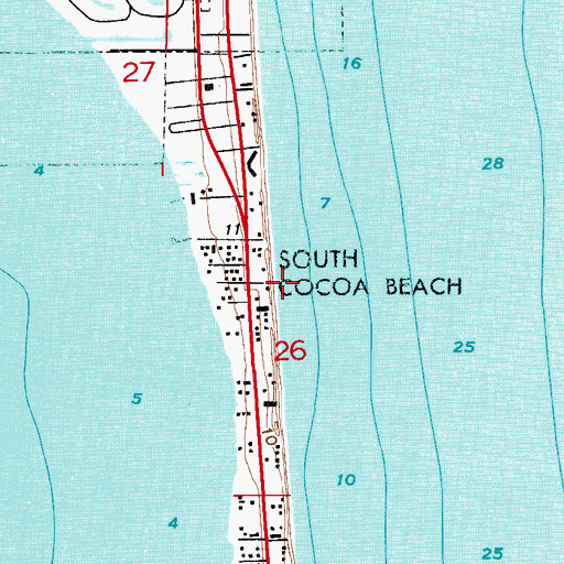 Topographic Map of South Cocoa Beach, FL