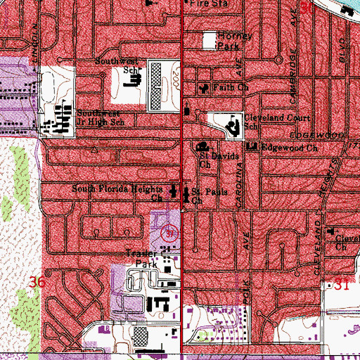 Topographic Map of South Florida Heights Church, FL