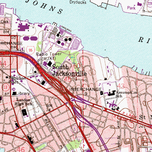 Topographic Map of South Jacksonville, FL