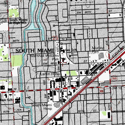 Topographic Map of South Miami, FL
