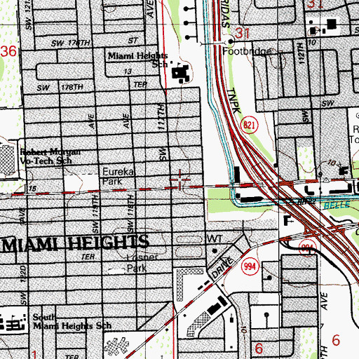 Topographic Map of South Miami Heights, FL