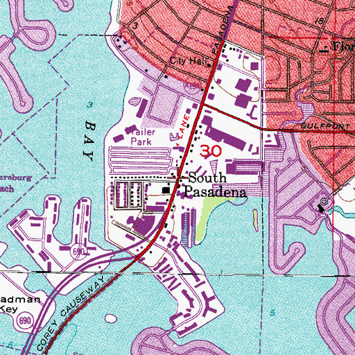 Topographic Map of South Pasadena, FL