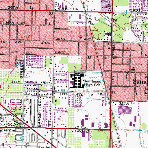 Topographic Map of Southeast High School, FL