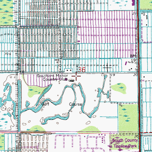 Topographic Map of Southern Manor Country Club, FL