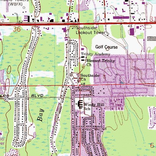 Topographic Map of Southside Church, FL