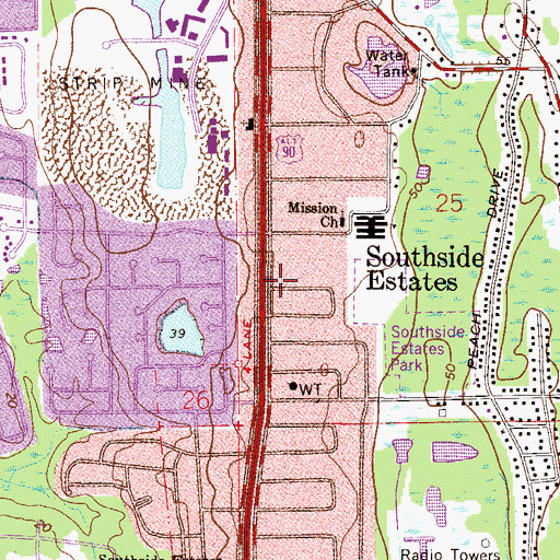 Topographic Map of Southside Estates, FL