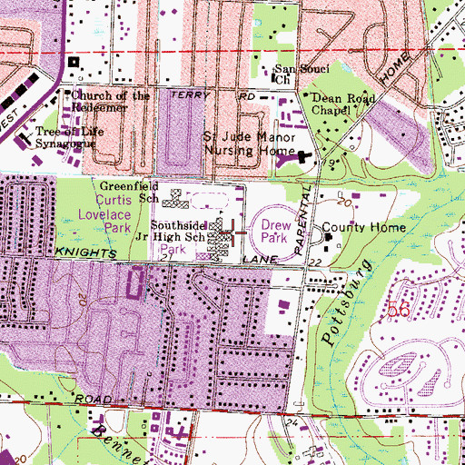Topographic Map of Southside Middle School, FL