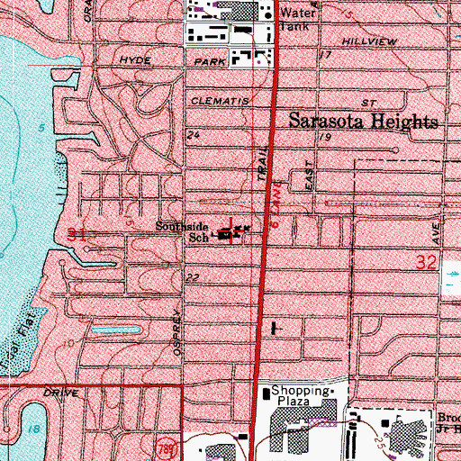 Topographic Map of Southside Elementary School, FL